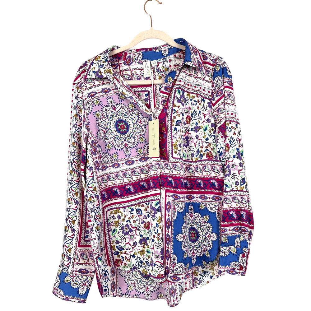 Joie Womens M Multicolor Silky Boho Long Sleeve Button Up Blouse Top NWT